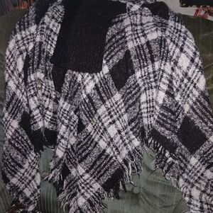 Black and White Plaid Poncho